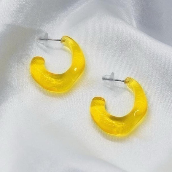 Yellow Acrylic Hoop Earrings - Picture 1 of 6